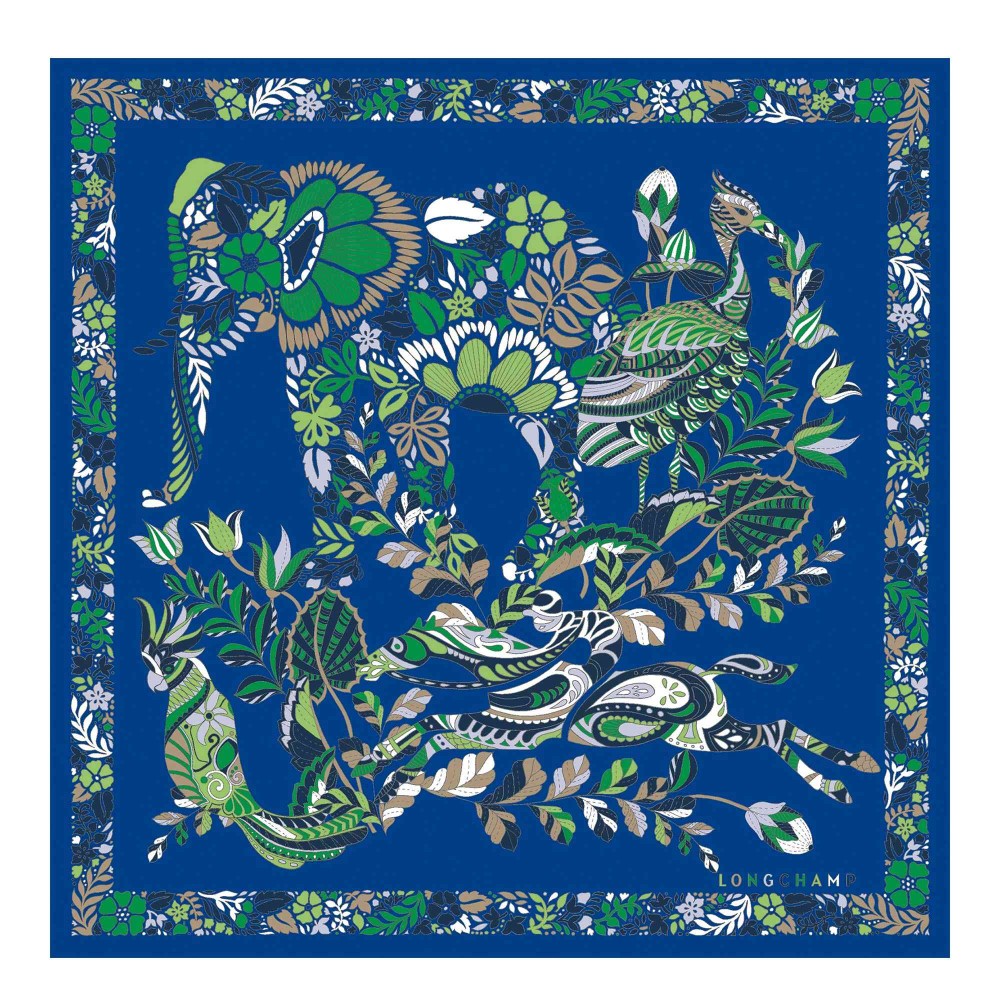 LONGCHAMP FOULARD EN SOIE 50 CM FORET BLEU VIF