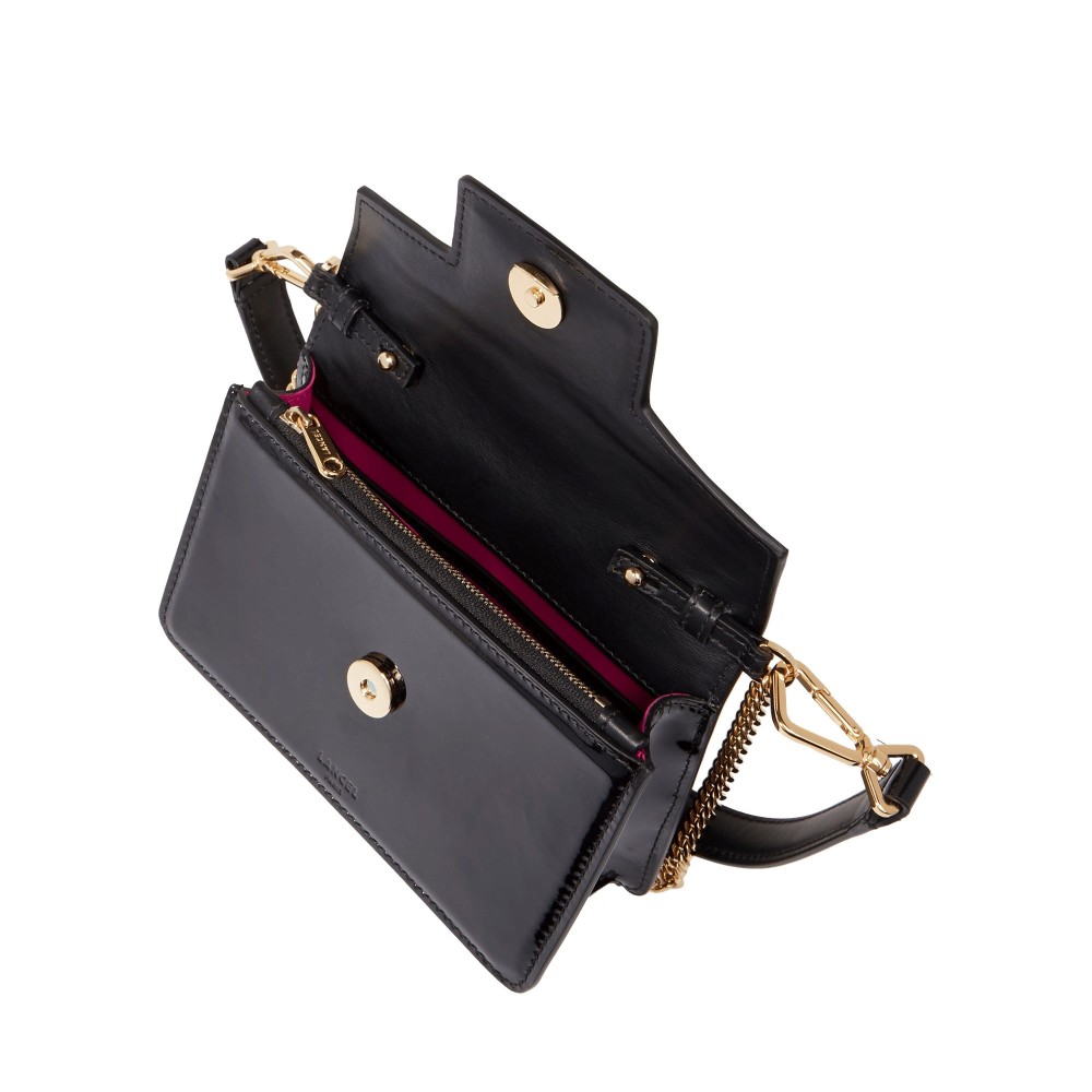 LANCEL ANGELE MINI SAC A RABAT NOIR VERNIS