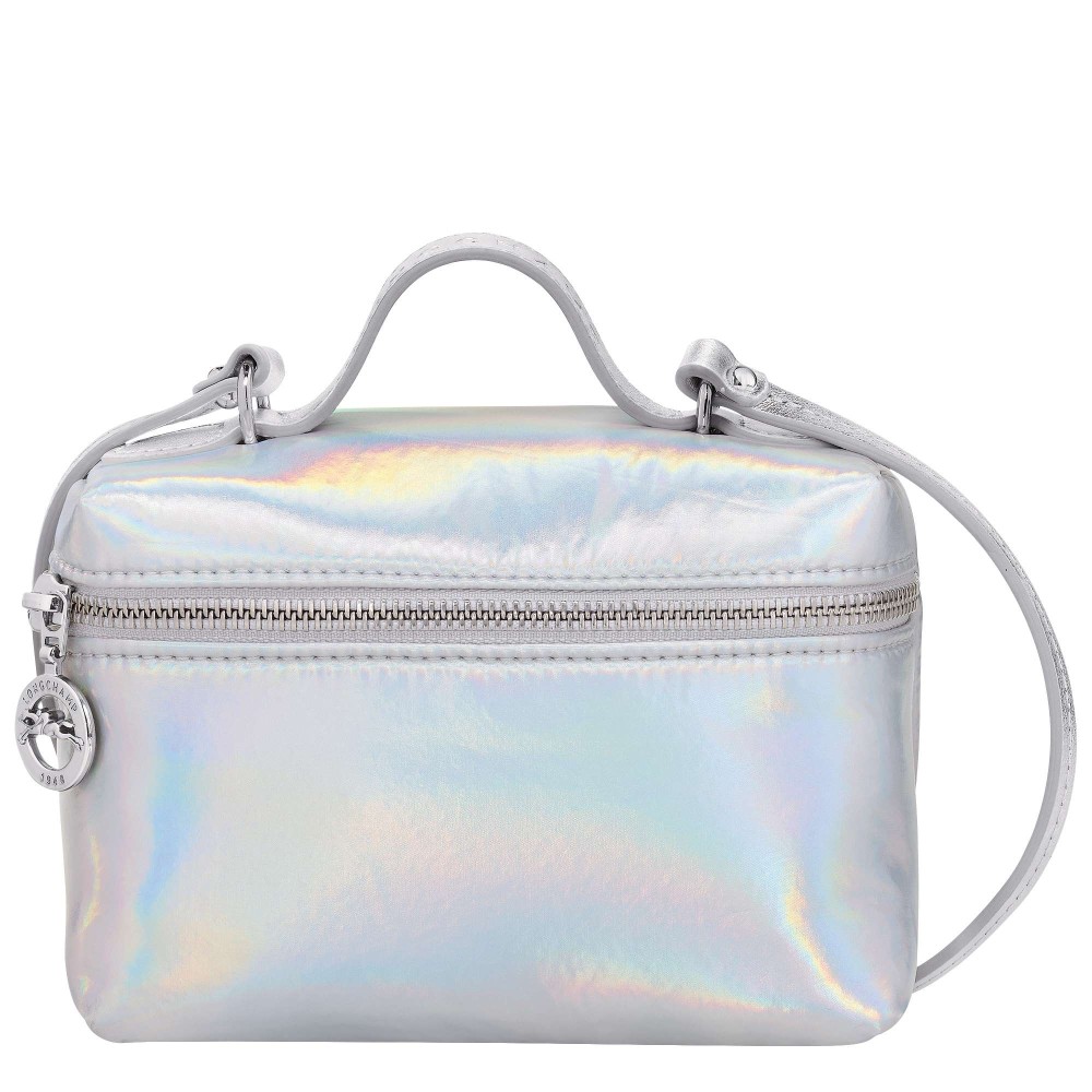 LONGCHAMP LE PLIAGE FUTURISTIC SAC VANITY BANDOULIERE ARGENT