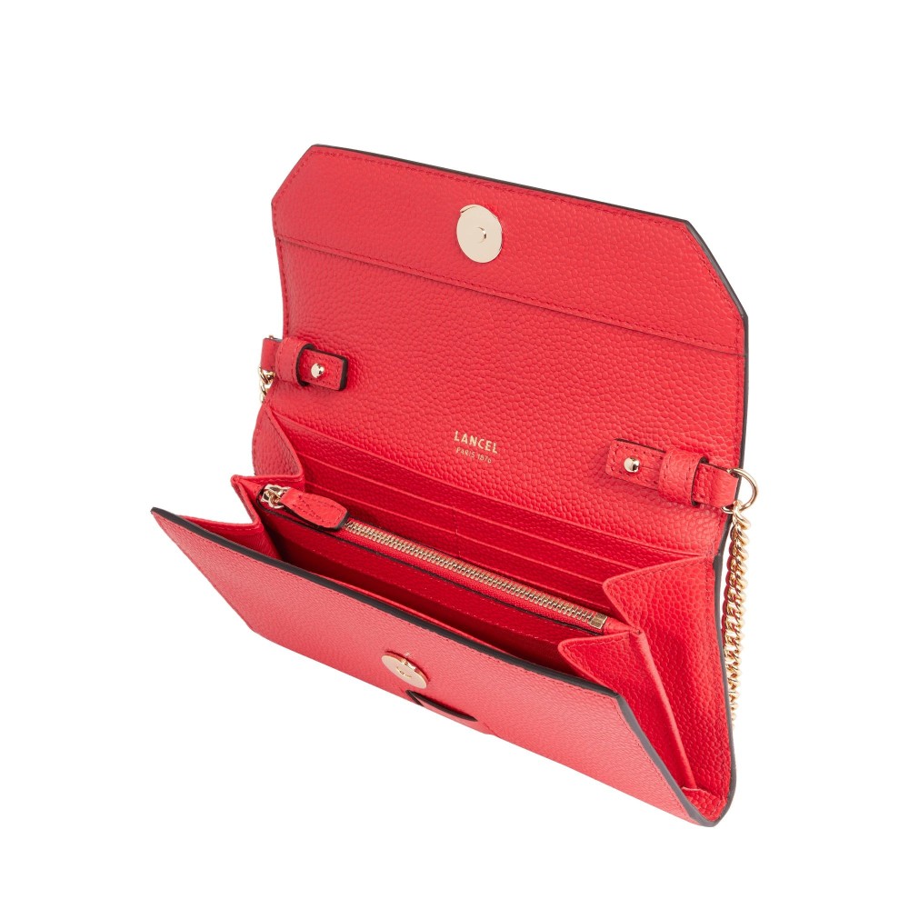 LANCEL NINON PORTEFEUILLE CHAINE ROUGE BAISER