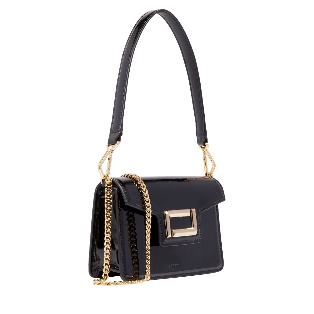 LANCEL ANGELE MINI SAC A RABAT NOIR VERNIS