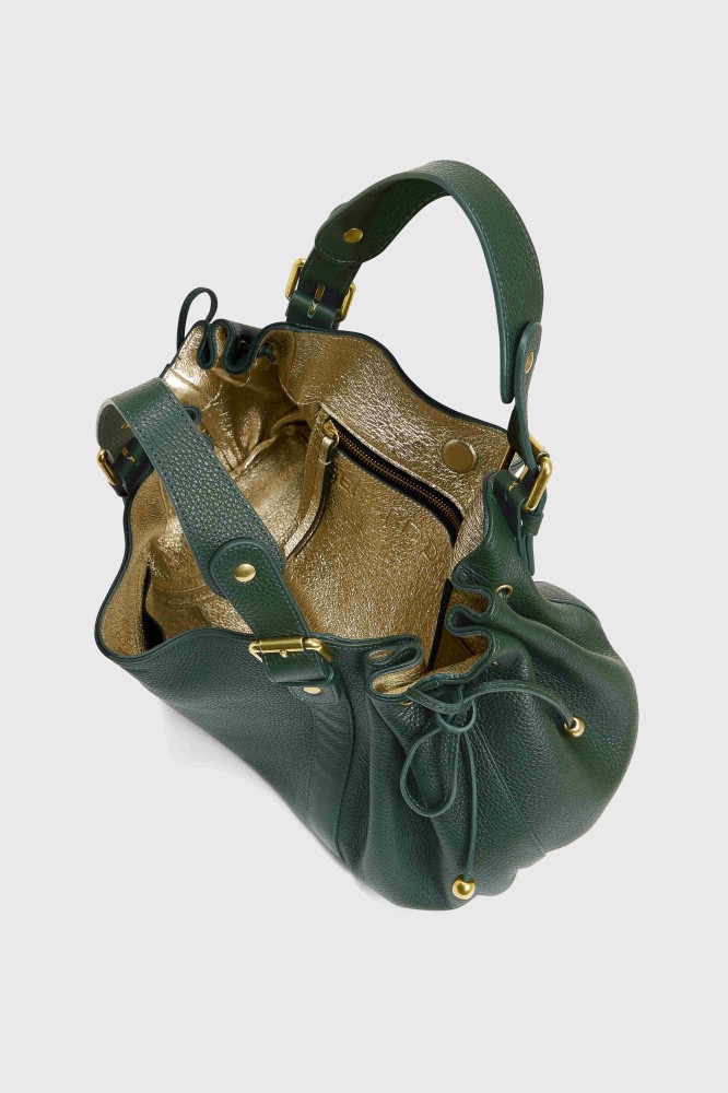 GERARD DAREL LE 24 HEURES CUIR GRAINE VERT INTERIEUR DORE 