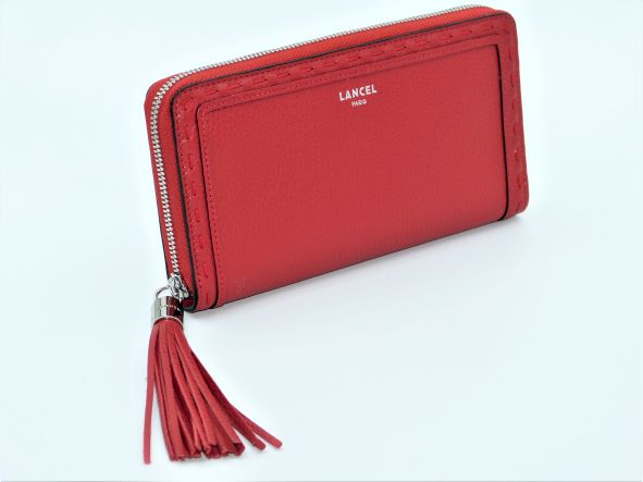 LANCEL PREMIER FLIRT PORTEFEUILLE LONG ZIPPE ROUGE